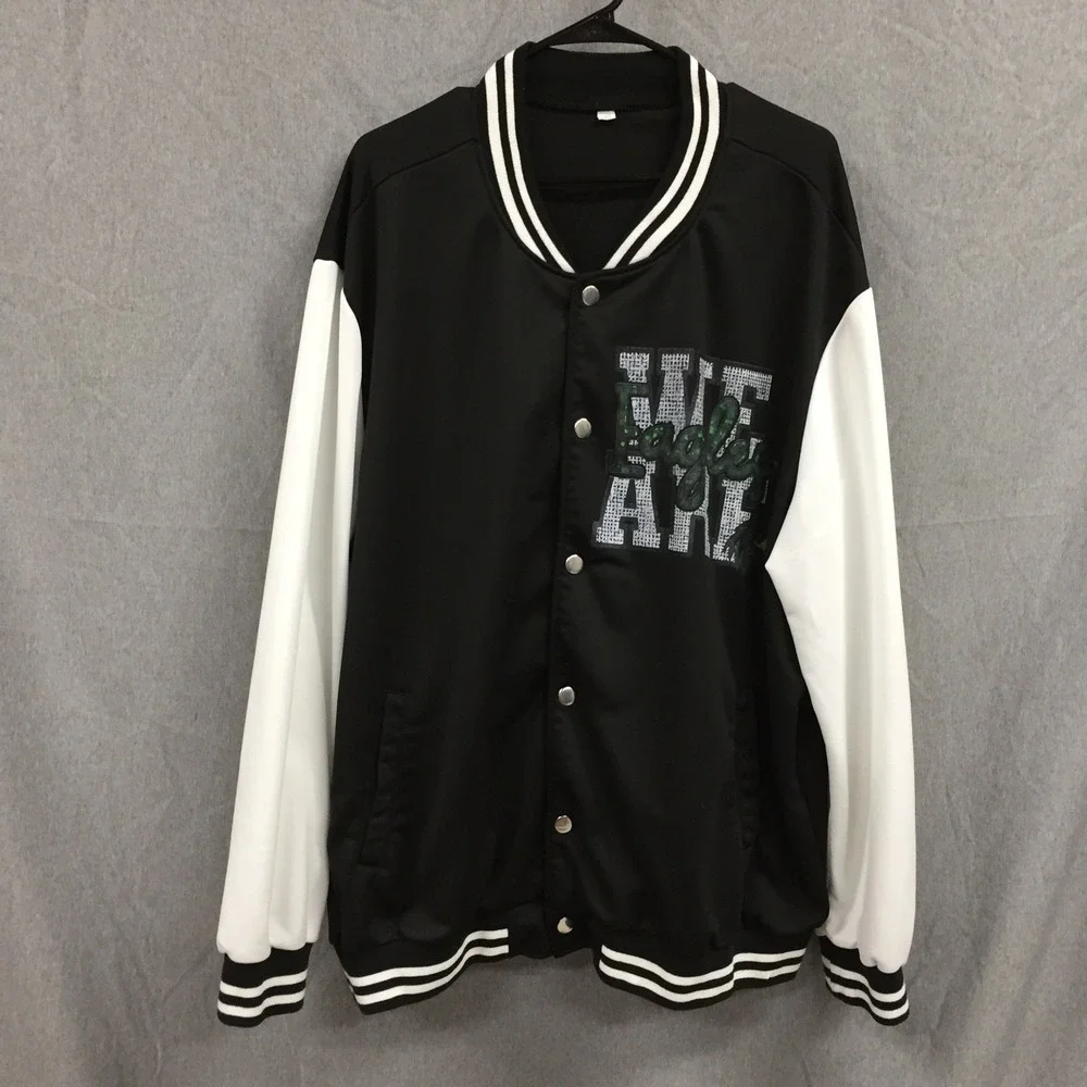 Philadelphia Football Eagles Varsity Bomber Jacket Black White Men 4XL SnapFront